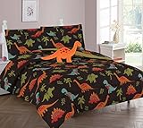 Twin & Full 6 Pcs or 8 Pcs Comforter/ Coverlet / Bed in Bag Set with Toy (Twin, Dinosaur Brown)