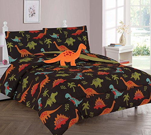 Golden Linens LLC Twin & Full 6 Pcs or 8 Pcs Comforter/Coverlet/Bed in Bag Set with Toy (Dinosaur Brown, Twin)