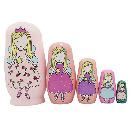 HYCLES 5 Pcs Cute Angel Princess Handmade Nesting Dolls Russian Matryoshka Dolls Wishing Dolls for Kids Girls Toddlers Birthday Toy Home Decoration...