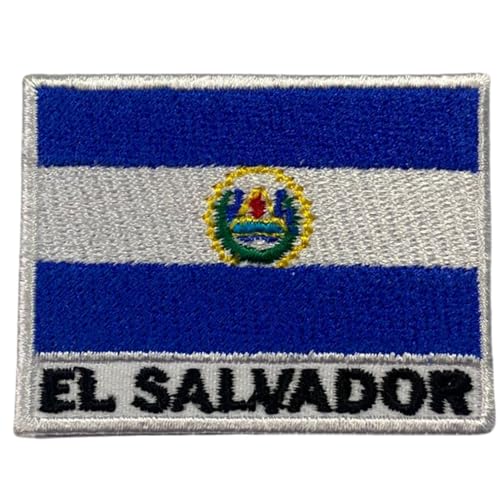 Bebuz El Salvador Flagge mit Namen, bestickt, zum Aufbügeln oder Aufnähen, Stoffreparatur-Flicken – Emblem