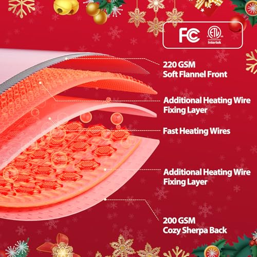 MAXEVE Christmas Heated Throw Blanket Electric Blanket Soft Cozy Heating Blanket for Couch Sofa Bed, 6 Heat Levels & 4-Hour Auto-Off, Machine Washable, FCC & ETL(50"x60", Gray Snowman) — view 3