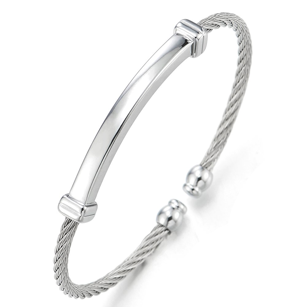 COOLSTEELANDBEYOND Fine Adjustable Arm Cuff Bracelet for Women Men, Stainless Steel, Steel Cable