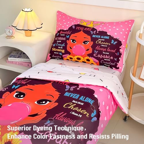 Image of 4 Piece Toddler Bedding Set for Girls,Toddler Black Girl Magic Comforter Set,Black Princess Toddler Bed Comforter Set Includes Comforter, Flat Sheet,Fitted Sheet,Pillowcase