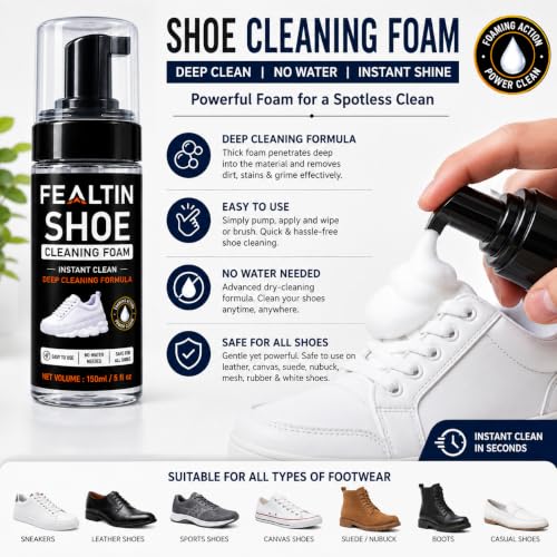 Image of Shoe Cleaning Kit 3 in 1 with 150ml Shoe Cleaning Foam, Premium Wooden Shoe Brush & 80 Shoe Shine Wipes | Sneaker Cleaner Kit for Leather, Suede, Nubuck, Canvas, Sports & Casual Shoes