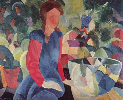 Affiche Graffiti August Macke 60x90 cm : Peinture Fille au Bocal à Poisson pour Déco Murale