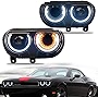 MOSTPLUS LED DRL Projector Headlights w/Black Housing Compatible for 2008-2014 Dodge Challenger w/sequential Turn Light