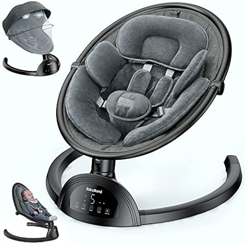 BabyBond Baby Swings for Infants, Bluetooth Infant Swing with Music Speaker, 3 Seat Positions, 5 Point Harness Belt, 5 Speeds and Remote Control - Portable Baby Swing for Indoor and Outdoor (Black) Cover