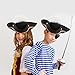 Haconba 3 Pack Pirate Tricorn Hat Black Novelty Buccaneer Hats with Feather for Adult Pirate Theme Party Cosplay Masquerade Costume Accessories
