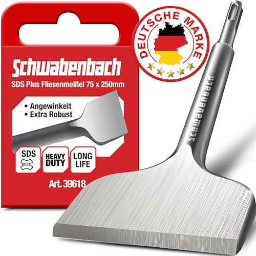 SCHWABENBACH ® Fliesenmeißel abgewinkelt 75 x 250mm SDS Plus - Fliesen entfernen - Ideal zum Abtragen von Verputz - Extra Gehärtete Spitze - Bohrhammer Meißel 75mm für Profis (kein SDS MAX) SCHWABENBACH ® Fliesenmeißel abgewinkelt 75 x 250mm SDS Plus - Fliesen entfernen - Ideal zum Abtragen von Verputz - Extra Gehärtete Spitze - Bohrhammer Meißel 75mm für Profis (kein SDS MAX)