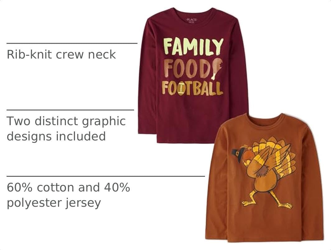 The Children's Place Kids' All Holidays,Birthdays Long Sleeve Graphic T-Shirts,2 Pack
