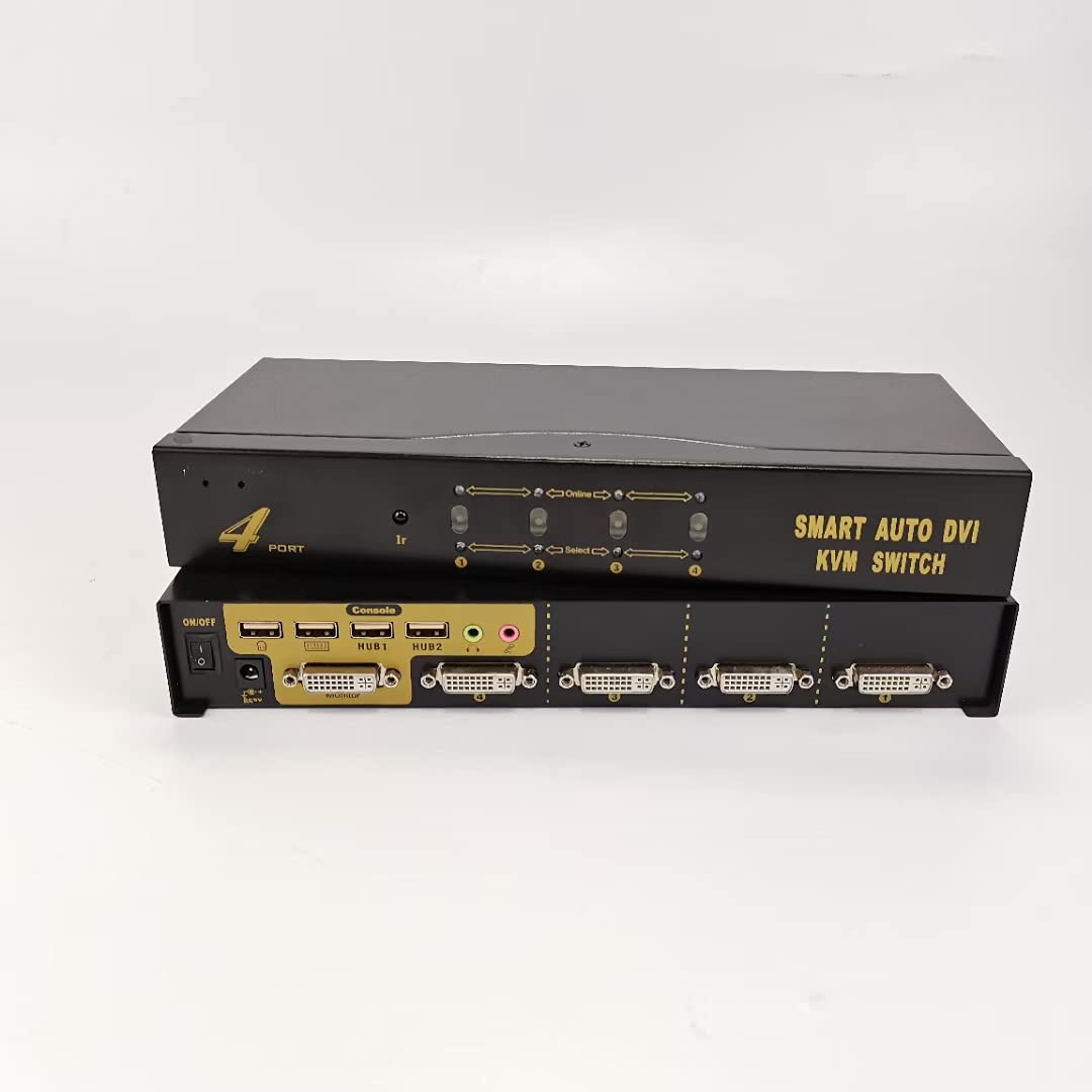 KVM Switch DVI 4 Port, KVM switch 4 in 1 out/8 in 1 out PC Monitor Keyboard Mouse Switcher with Audio and USB 2.0 HUB Support 1920 * 1080@60HZ With original DVI cable (4-port DVI)