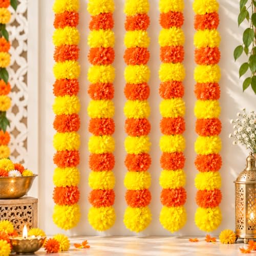 Best Navratri Home Decoration Items (2026) 15 DIVAYANSHI Artificial Marigold Flower Garland for Diwali Decorati...