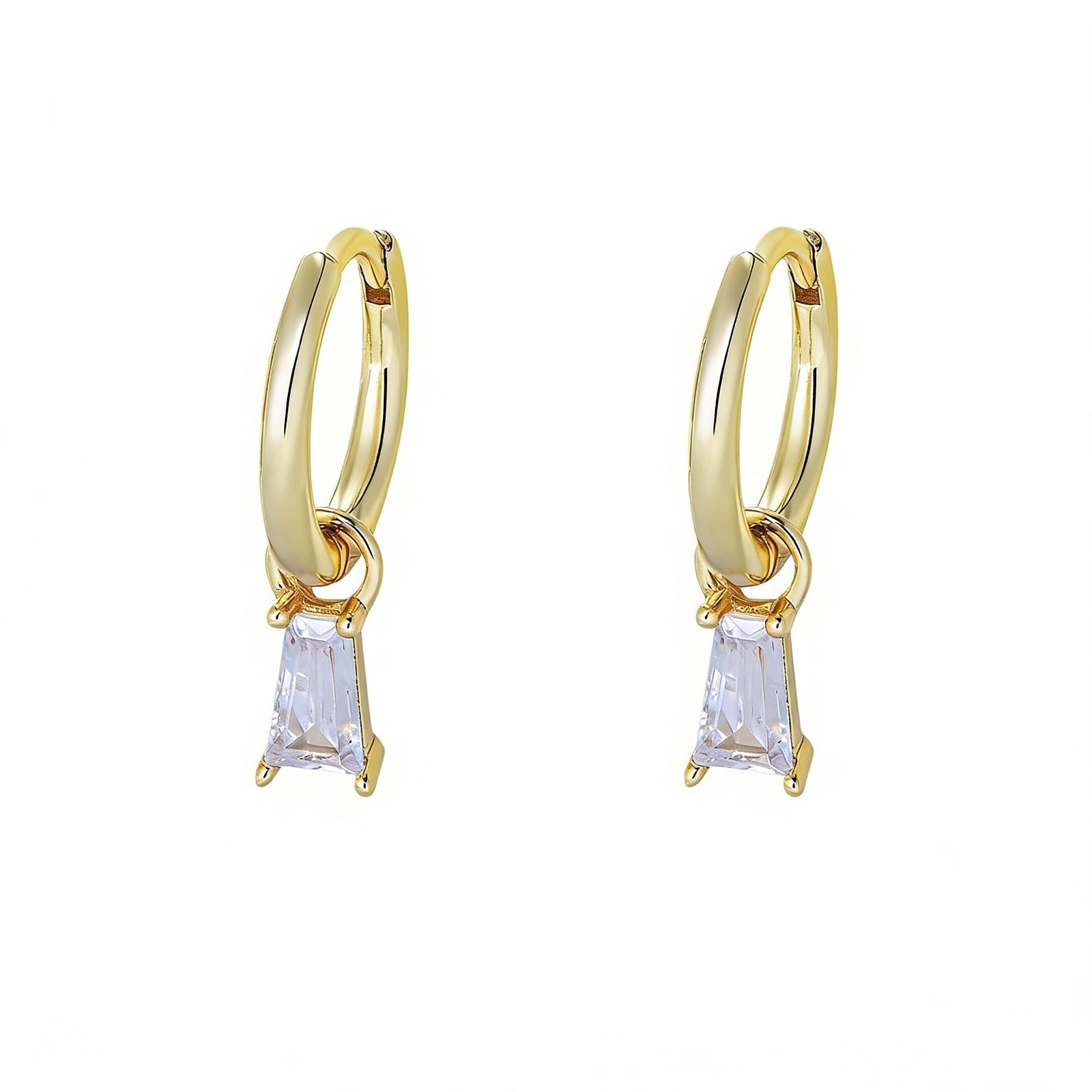 Pendientes de aro de oro blanco/amarillo/platino para mujer con moissanita blanca, aretes minimalistas para mujer dorados