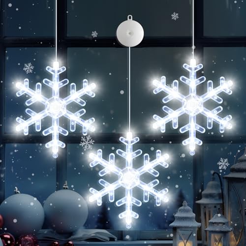 LYUBASA 3 Stück Schneeflocke Weihnachtsbeleuchtung, 36 Weiß LED...