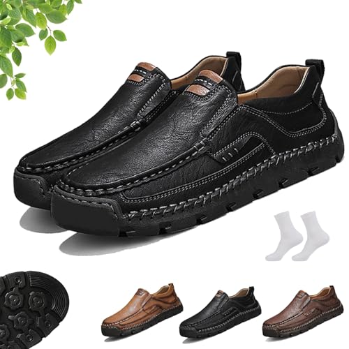 Matufit Men's Handcrafted Cowhide Orthopedic Loafers, Mens Comfortable Lightweight Non-Slip Wide Toe Box Slip-On Casual Walking Shoes for Driving Outdoor Sports