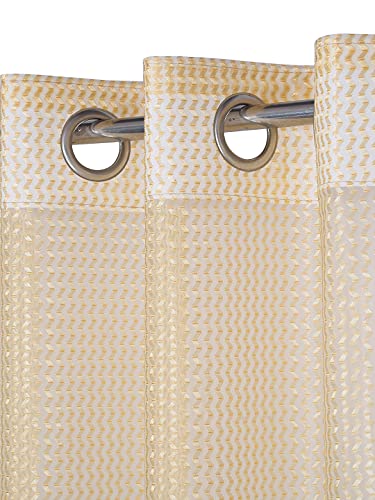 Image of Set of 2 Pcs Sheer Premium Lightweight Tissue Fabric Solid Gold Color Eyelet Door Curtain, 2 Pc Door Curtain 7ft