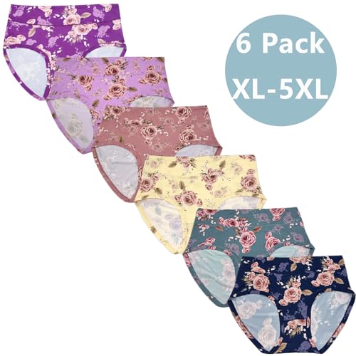 Women’s Plus Size Underwear Panties Briefs High Waist Rose Floral 6 Pack Plus Size Ladies Panties Briefs Underwear2