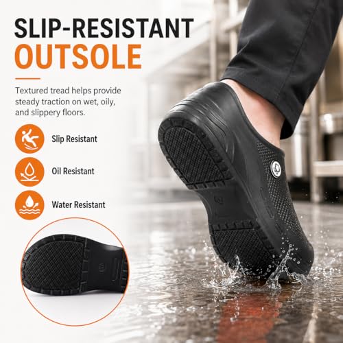 Image of Chef Shoes for Men & Women, Non Slip Waterproof Kitchen Clogs, Oil Resistant Slip On Work Shoes, Lightweight Closed Toe Nursing Shoes for Restaurant, Healthcare, Garden, Cleaning