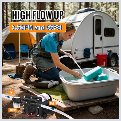Image of YOUNGTREE 12V RV Water Pump 3.5GPM 55PSI On Demand Fresh Water Pressure Diaphragm Pump 12 Volt Self Priming with Pressure Switch for RV Camper Marine Sprayer Outdoor Shower Kitchen Garden