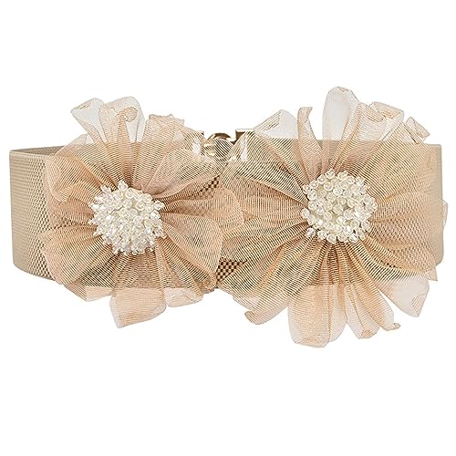 Women's Double Rose-Flower Sheer Waist Belts Elastic Stretch Wide Corset for Elegant Sweet Wedding Dress4