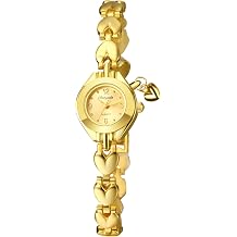OIDEA Small Gold Watches for Women Dainty Analog Quartz Bracelet Watch Gold Tone Heart-Shaped Pendant Stainless Steel Band Business Casual Ladies Wristwatch