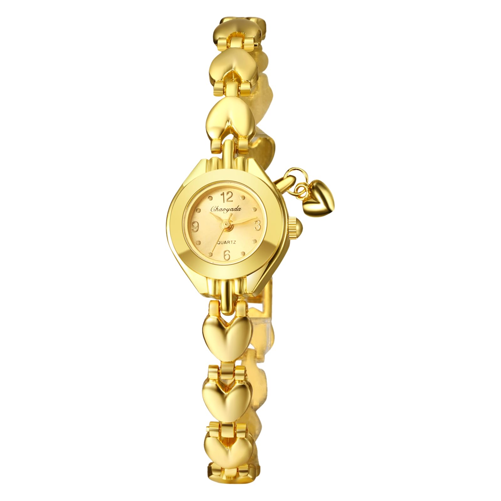 Avaner Uhren Damen Golduhr Edelstahl: Damenuhr mit Herz Anhänger Armbanduhr Kleine Uhr wasserdichte Analoge Quarzuhr Geschenk für Frauen