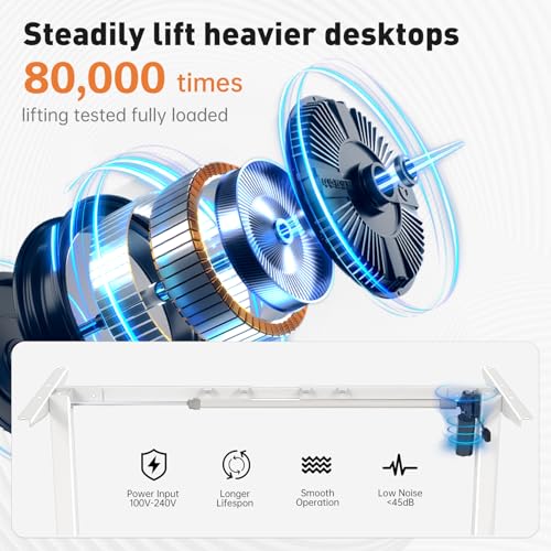 Image of Standing Desk Frame, Stand up Desk Frame Workstation, Electric Adjustable Legs, 3 Memory Height Settings, with Cable Management Tray and Storage Bag, 2pcs Headphone Hook
