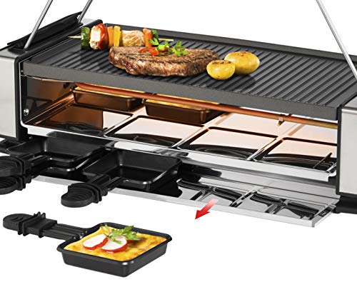 Unold Smokeless Electric Raclette & Grill 48785 - Extraction Hood with Carbon Filter - Reversible Grill/Griddle Plate - 1200W - For up to 8 Persons - Image 3