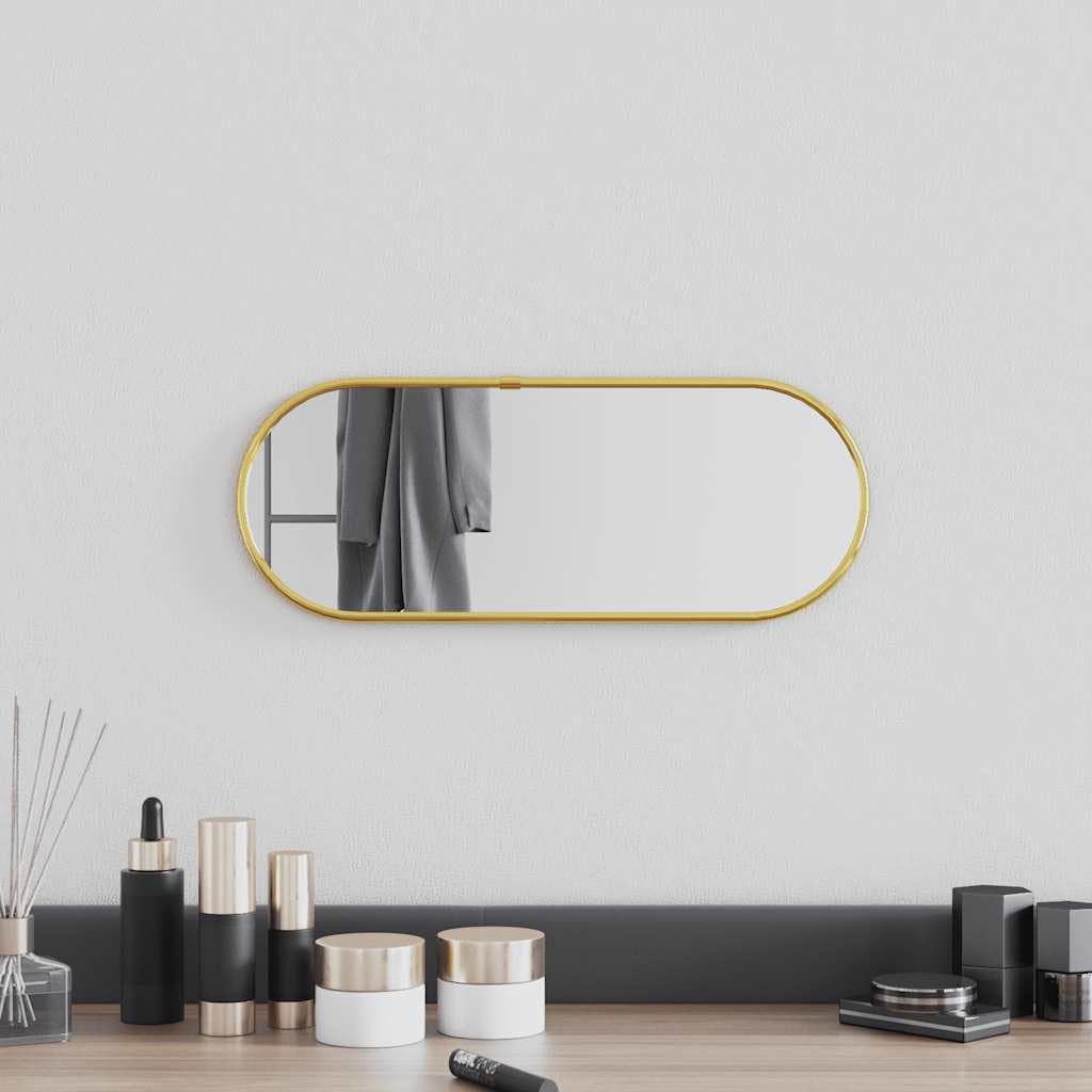 Wandspiegel Gold 40x15 cm oval mit stabilem PVC-Rahmen für Badezimmer, Schlafzimmer, Flur und Garderobe, dekorativer Kosmetikspiegel für Frisieren, Rasur und Reflexion