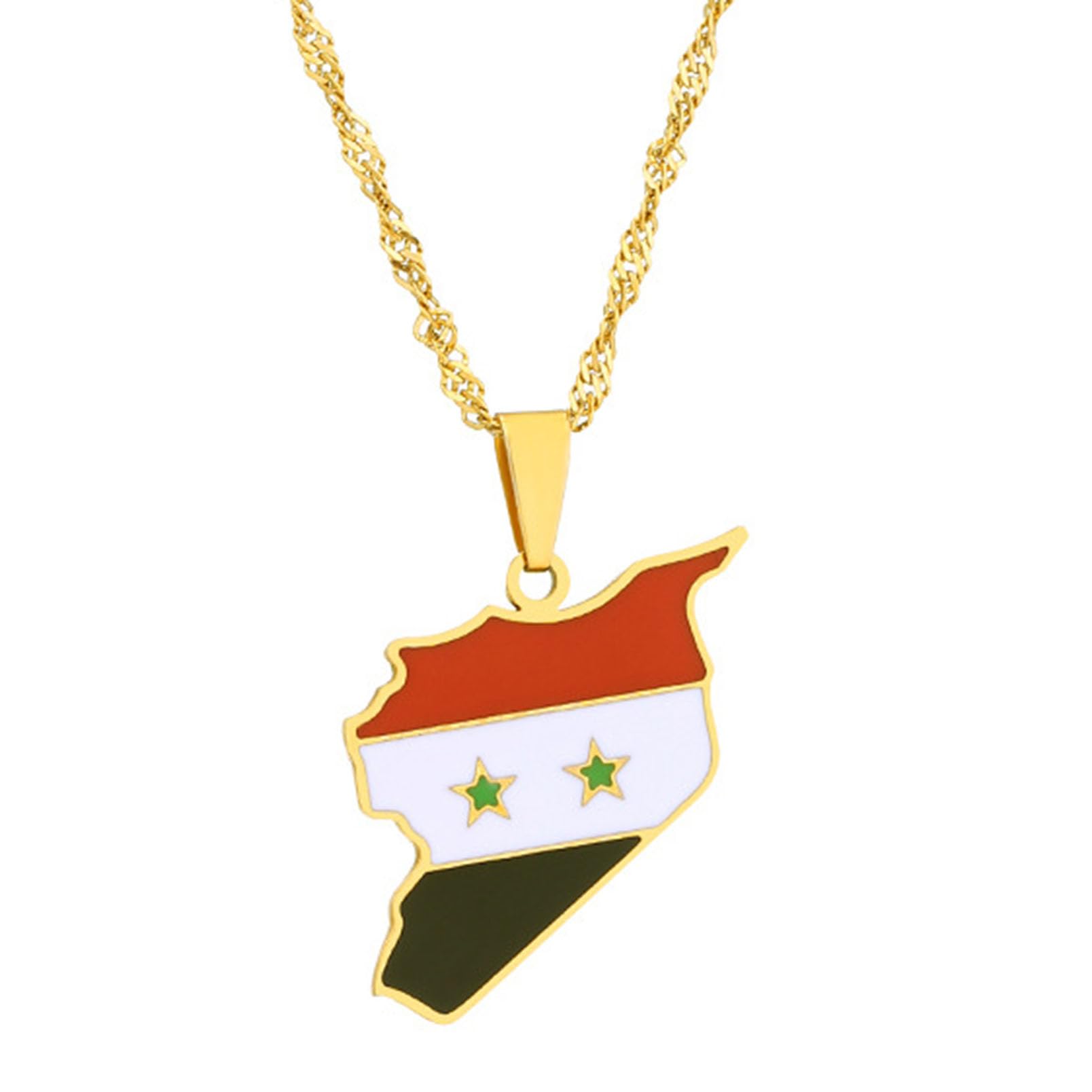 Fashion Stainless Steel Syrian Arab Republic Map Pendant Syria Flag Necklace(Gold), HREF034-Gold