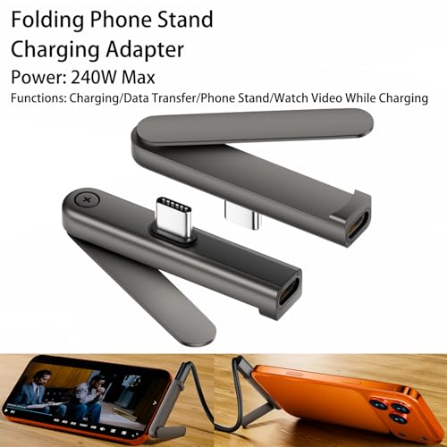 Image of Tobo USB C to USB C Adapter with Foldable Phone Stand, 240W PD Fast Charging Type C Male to Female Converter, 90 Adjustable USB-C Extender for Laptop, Tablet & Smartphone (Charging & Data) TD-1609CC