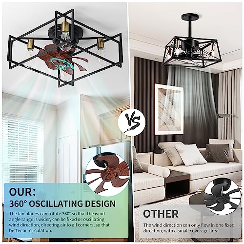 Osgner Low Profile Ceiling Fans With Lights, Black Caged Ceiling Fan With Lights Remote Control, Square Bladeless Ceiling Fan With Light, Flush Mount Ceiling Fan For Bedroom Living Room Kitchen #TOP4