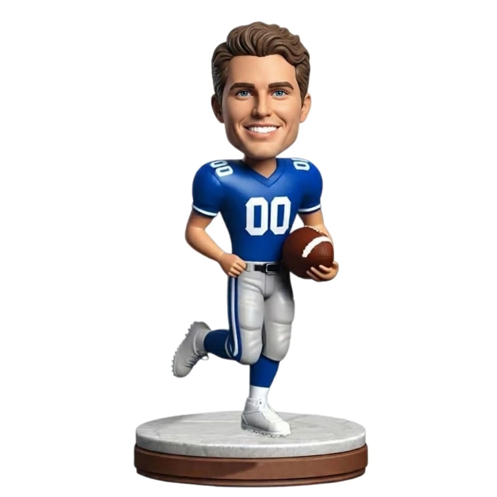 Figura deportiva personalizada de jugador de fútbol con foto del día del juego con agarre de fútbol para fanáticos y entrenadores
