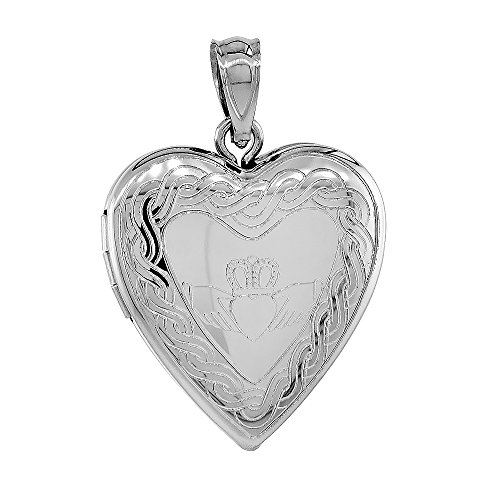 3/4 Inch Sterling Silver Claddagh Locket Heart Shape Pendant Celtic Knot Motif No Chain #TOP14