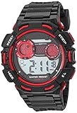 amazon essentials men s red accented digital chronograph black resin strap watch