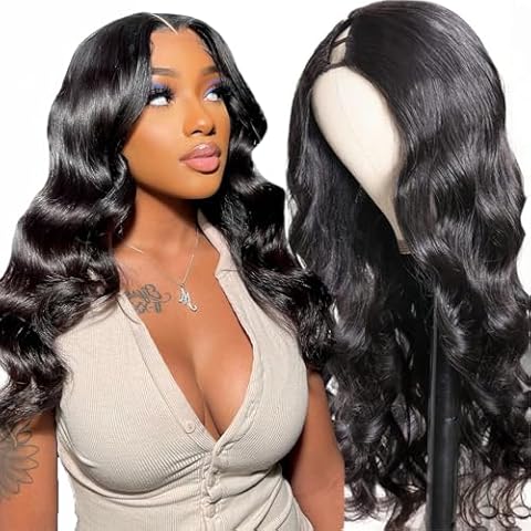Glowig U Part Human Hair Wig Body Wave for Women Brazilian Remy Glueless Wig Human Hair Upart Human Hair Wig Beginner Friendly V Part Wig Human Hair 200% Density Natural Color 22 Inch Cover