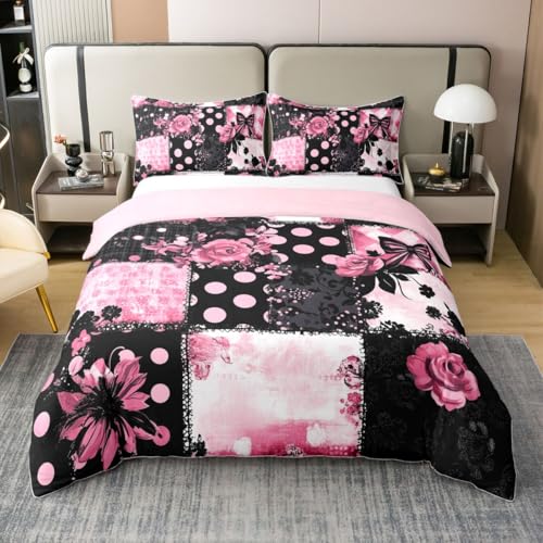 Castle Fairy Rose Bowknot Duvet Cover 100% Cotton,Goth Bow Floral