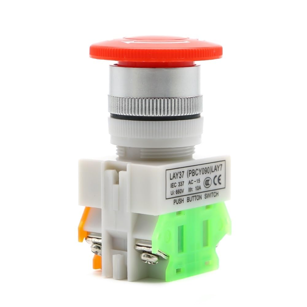 Interruptor pulsador de parada de emergencia con tapa de hongo roja, 1NO, 1NC, DPST, CA 660 V, 10 A, con enclavamiento y autobloqueo, 1/5/10 unidades(20pcs)