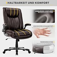 COLAMY Bürostuhl, Bürostuhl Ergonomisch, Großer und hoher Schreibtischstuhl 181 kg, großer, strapazierfähiger Chefsessel mit hoher Rückenlehne und klappbaren Armlehnen für das Homeoffice, Braun – Ansicht 9