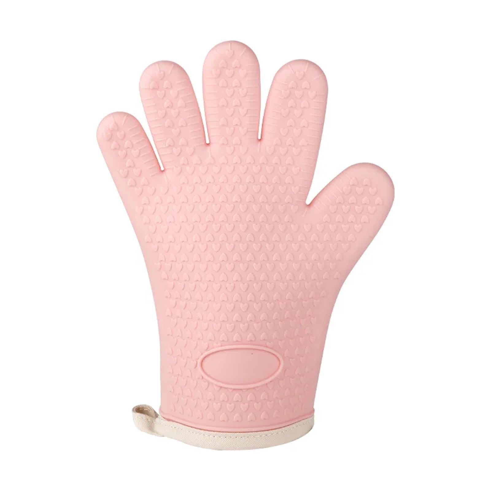 2Pcs Oven Mitts Bake Silicone Gloves Anti-scald Microwave Baking BBQ Anti Heat Resistant Potholder For Cooking & Baking(Pink)