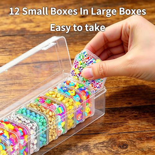 Image of Bead Organizer Box, 13 Pcs Compartments Clear Plastic Storage Containers Set for Bracelet Making DIY, Jewelry, Small Parts