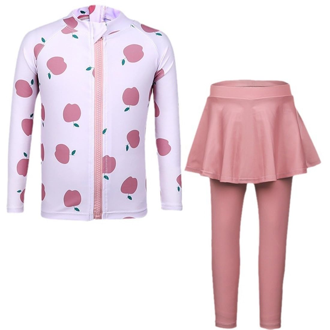 3 Pcs Youth Girls Swimsuit Long Sleeve Purple Rash Guard UPF 50 Swimsuit Sun Protection Hat Bathing Suits