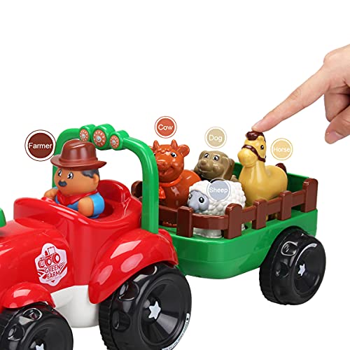 Intmedic Farm Tractor Toy With Detachable Farmer And Animals Figures, Preschool Musical Toys With Light&Sound Effect, Gifts For Kids Boys Girls Toddlers, Age 3,4,5,6 Years Old #TOP3