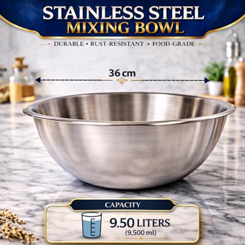 Image of KMW Stainless Steel Mixing Bowl Regular 10 Qt (9.5 litres) | with Comfortable Grip | Stainless Steel Build