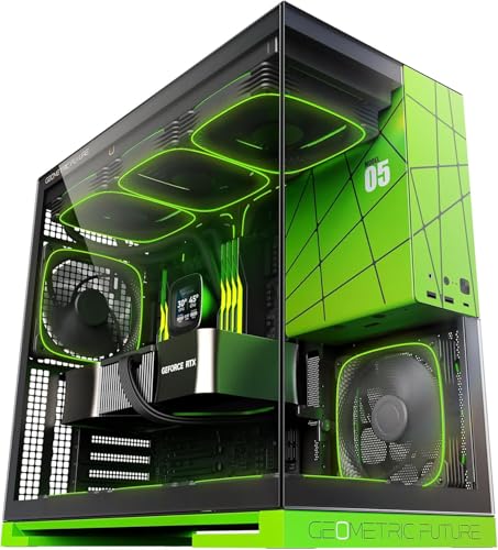 Geometric Future M5 Tempered Glass Mid Tower, E-ATX/ATX Gaming Case, 1.2mm Steel, Type C, Toolless...