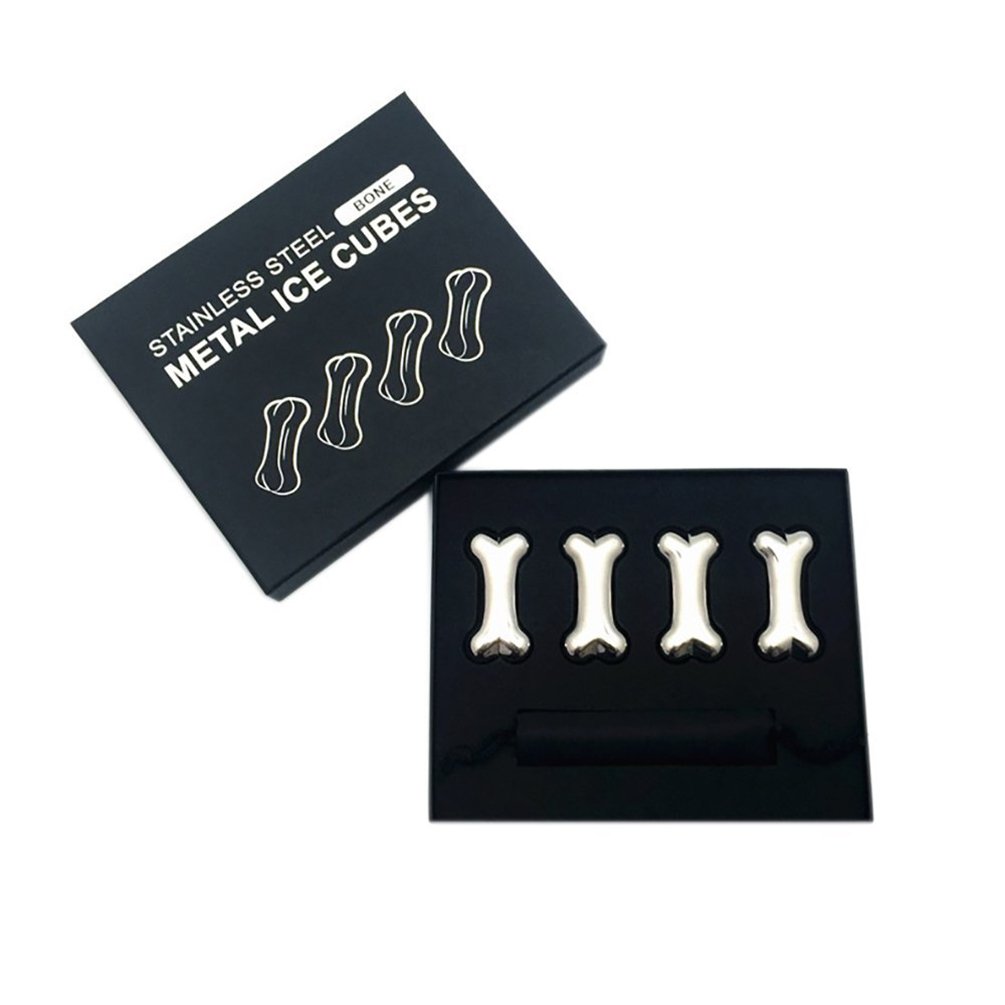 TentHome Reusable Ice Cubes Set Stainless Steel Cooling Cubes Chilling Rocks Whisky Stones with Tong for Cocktail Vodka Wine Beer and All Drinks (Bone)