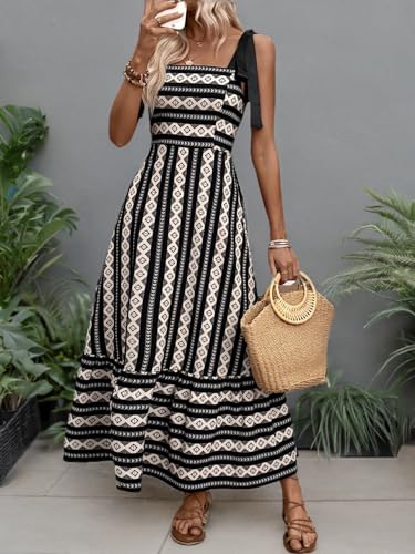 Image of Floerns Women's Floral Print Tie Strap Square Neck Ruffle Boho Maxi Dress