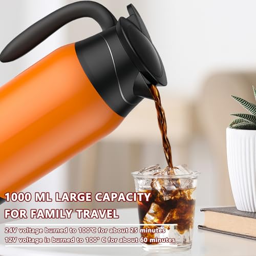 Wasserkocher Auto, Auto Wasserkocher 12V, 1000ml Wasserkocher für Auto mit Temperaturanzeige Edelstahl Reisewasserkocher Auto, Wasserkocher Auto Zigarettenanzünder Tragbarer Auslaufsicher