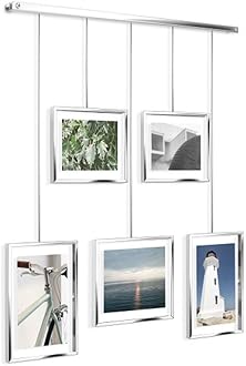 Umbra Exhibit Picture Frame Gallery Set, Adjustable Wall Collage Displays Five Photos (Two 4x6 and Three 5x7), Set of 5, Chrome