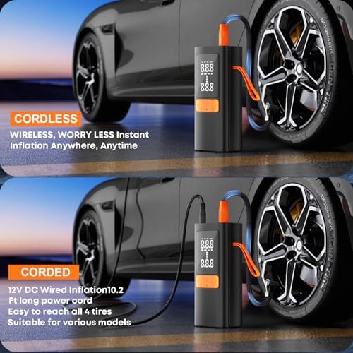 Tire Inflator Portable Air Compressor - 150PSI Air Compressor with Tire Pressure Gauge, 15000mAh & 3X Faster Portable Air Pump for Cars, Bikes & Motorcycle Tires, Balls, Car Accessories — view 3